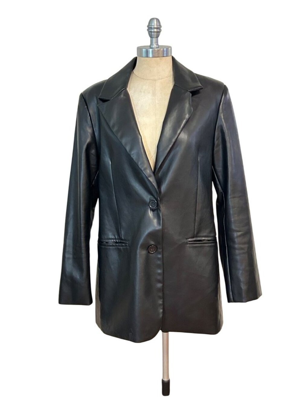 Rebecca Minkoff Womens Black Faux Leather Blazer Jacket Medium